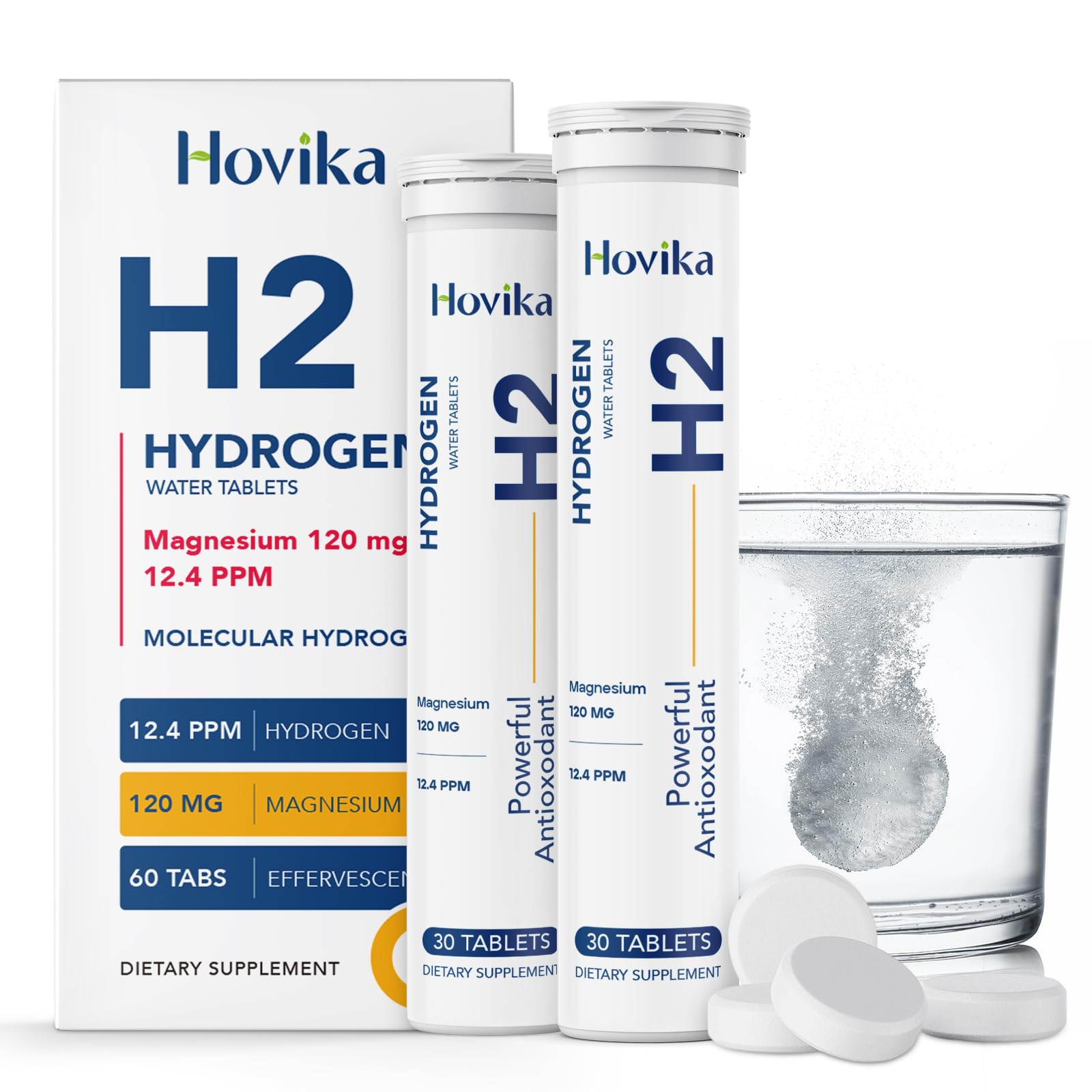 Hovika Hydrogen Water Tablets with Magnesium for Drinking Water, Fast-Dissolving, 60 Tablets