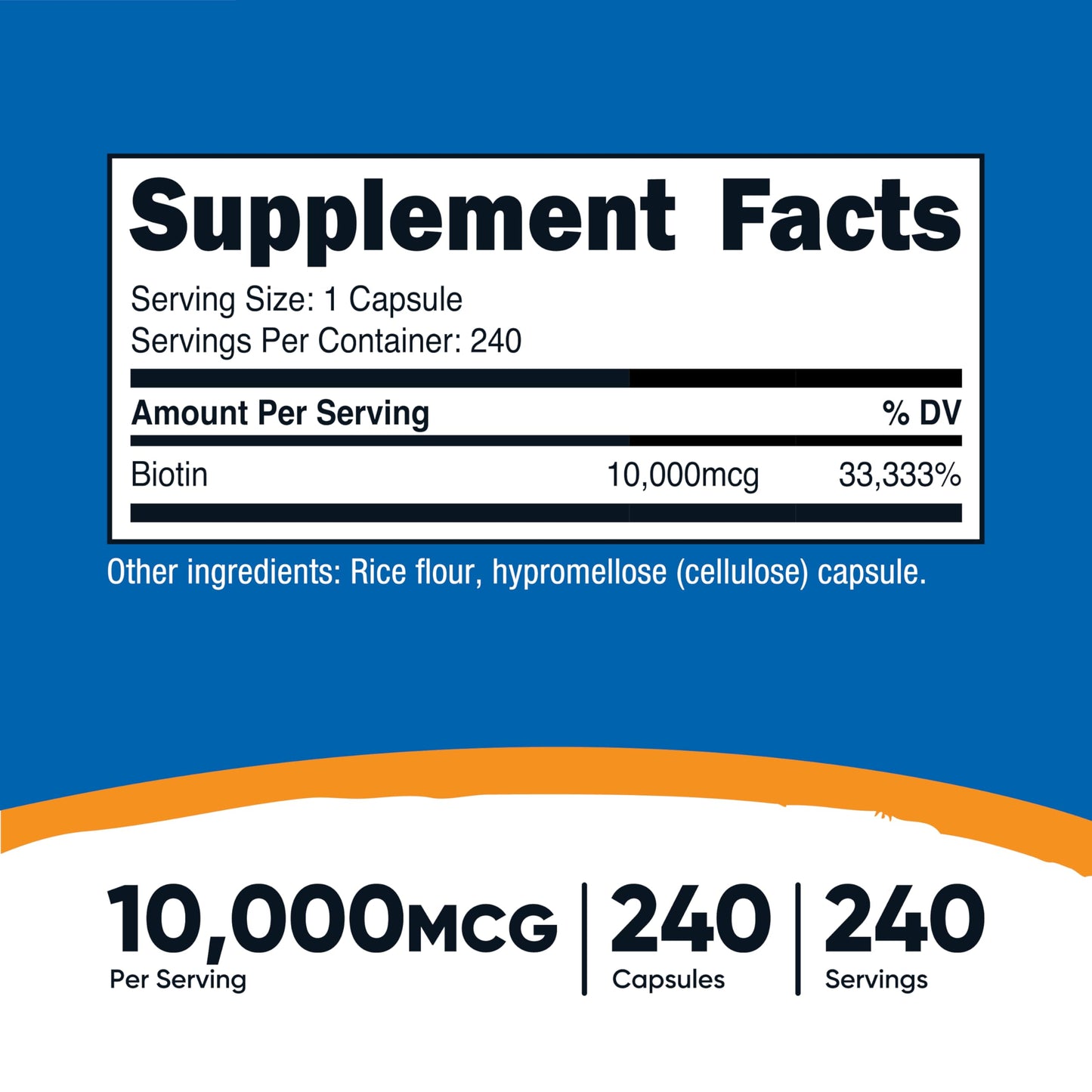 Nutricost Biotin (Vitamin B7) 10,000mcg (10mg) Capsule, 240 Capsules