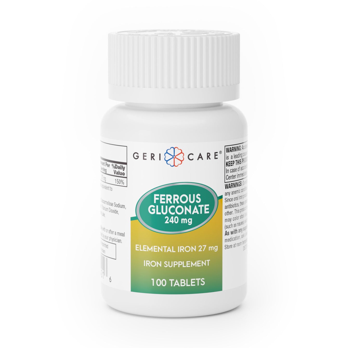 GeriCare Ferrous Gluconate 27mg Iron Tablets, 100 Count