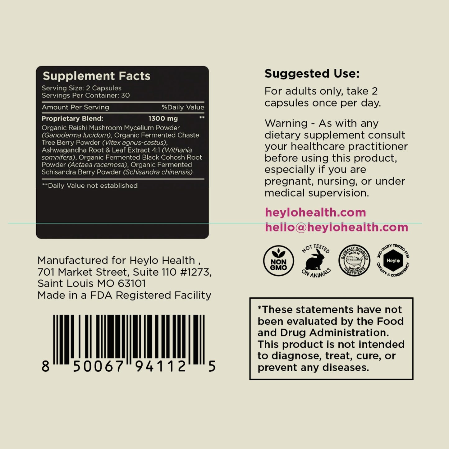Heylo Health Women’s Hormone Balance Support Capsules, 60 Capsules