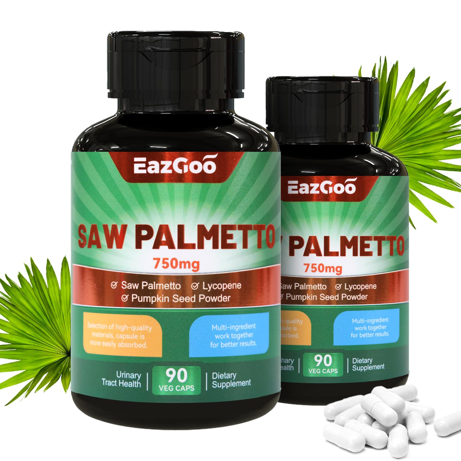 EAZGOO Saw Palmetto Supplement Capsule, Saw Palmetto Extract 750mg, 180 Capsules