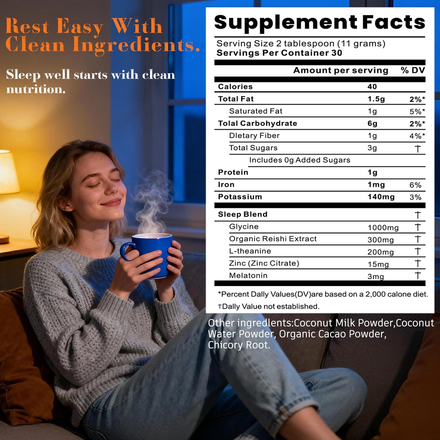 Mushdoze Mushroom Hot Cocoa Melatonin Sleep Support Powder, 11.6 oz