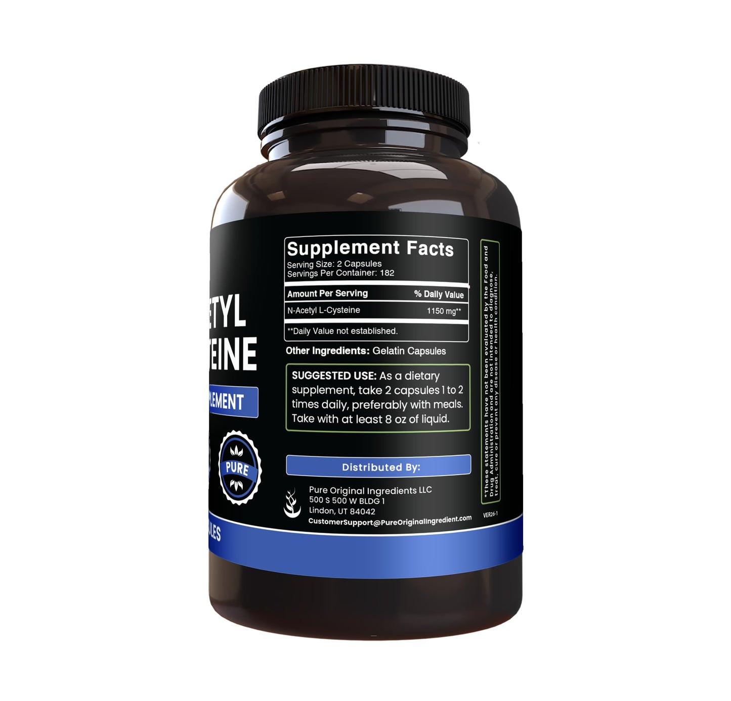 PURE ORIGINAL INGREDIENTS N-Acetyl L-Cysteine Capsules, 365