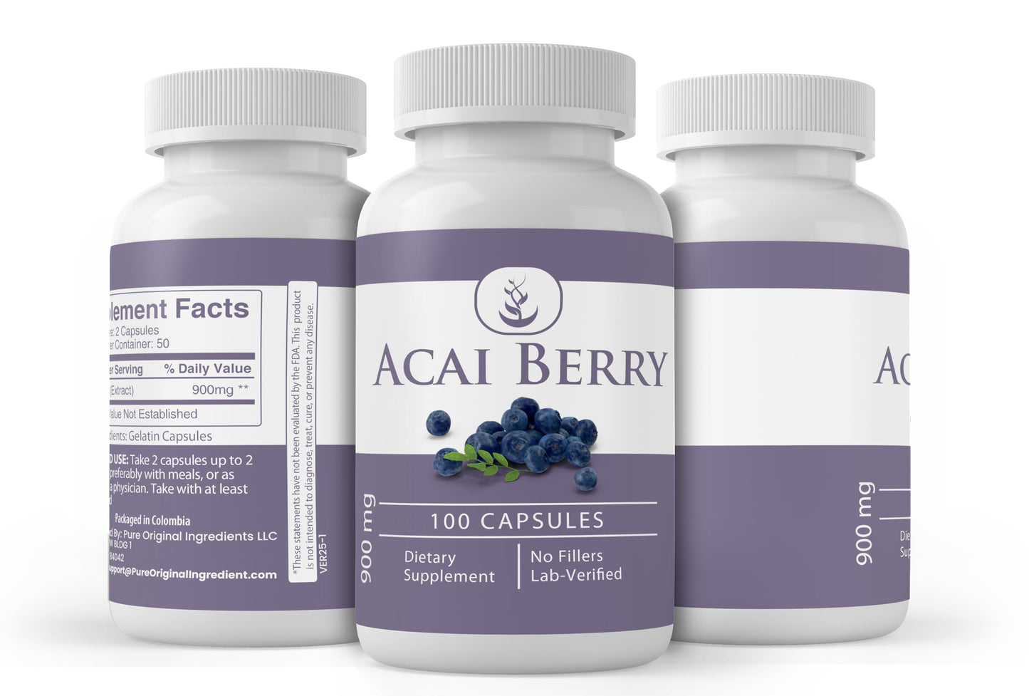 Pure Original Ingredients Acai Berry Extract 100 Capsules