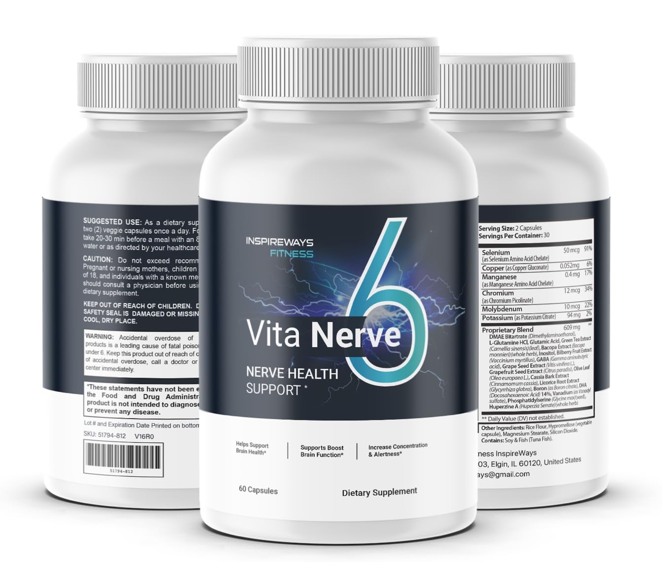 Fitness InspireWays VitaNerve 6 Capsules, 180 Count