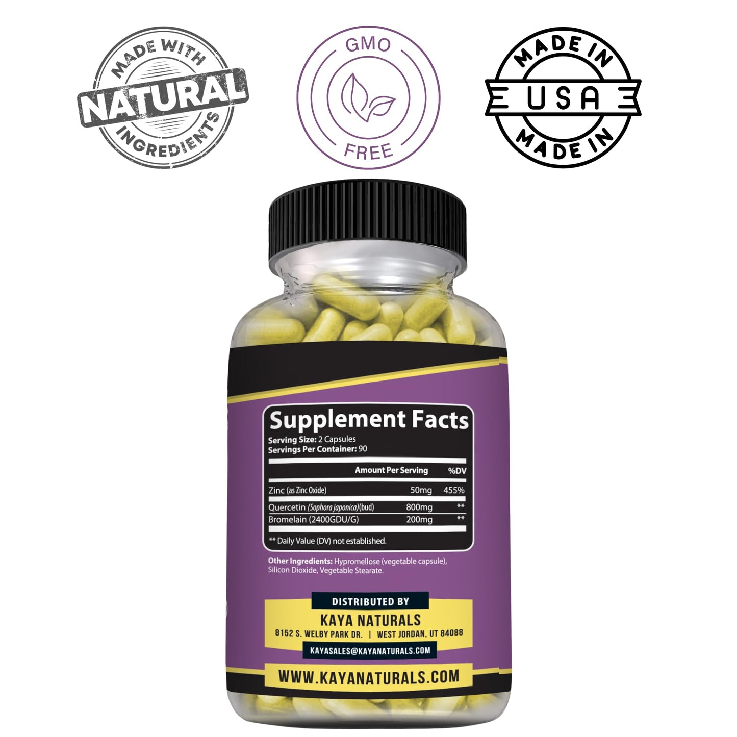 Kaya Naturals Quercetin Plus with Bromelain 1050mg Capsules 180 Count