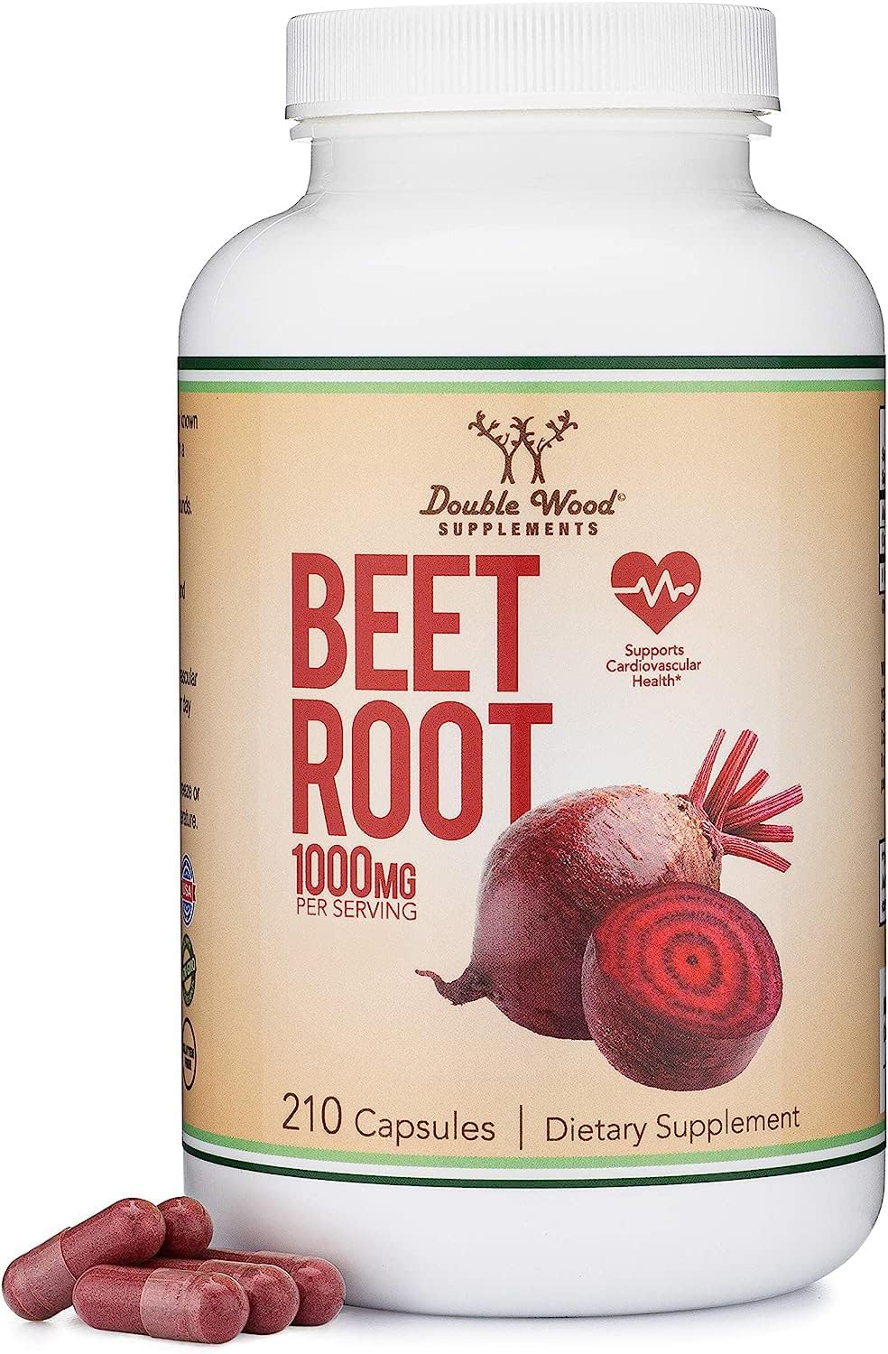 Double Wood Supplements Beet Root 1000mg High Nitrate Circulation + Stamina Capsules, 210 Count