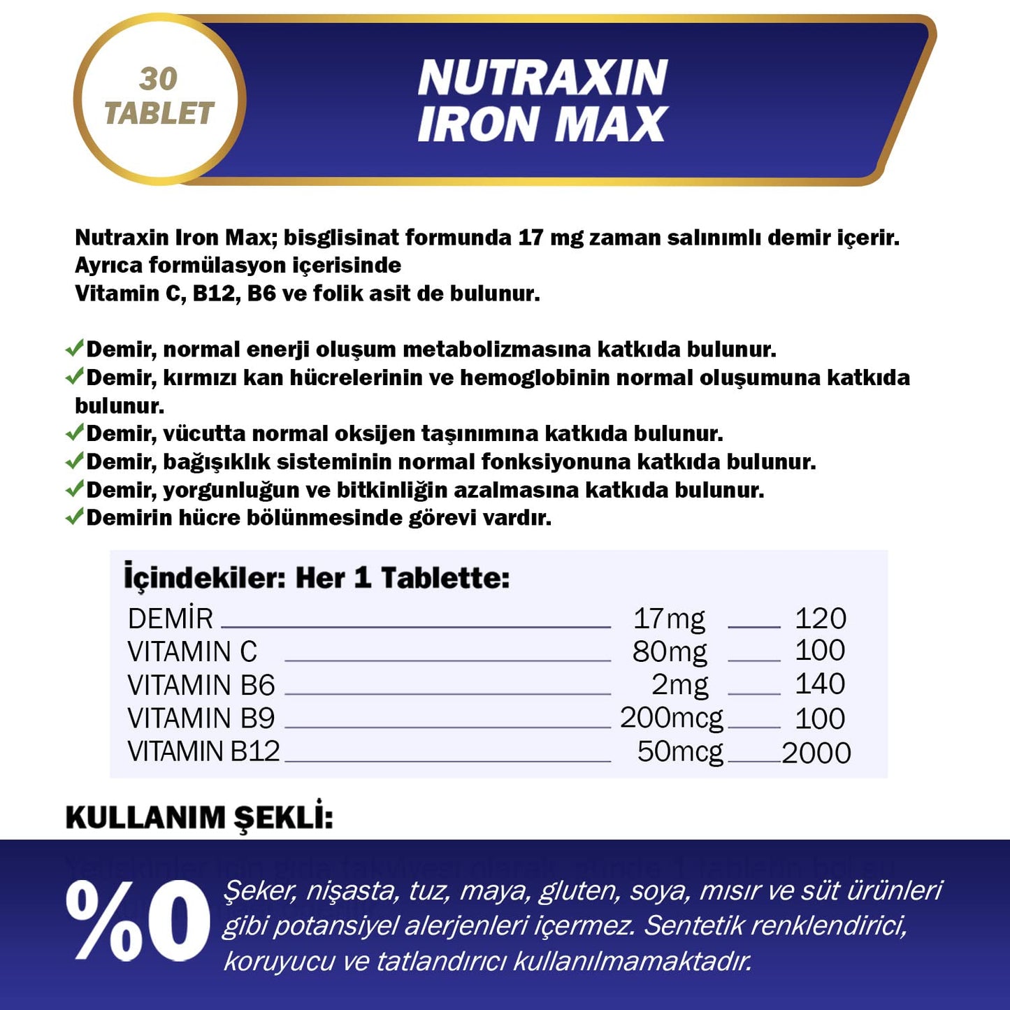 Nutraxin Iron Max 17mg Tablets 30 Count