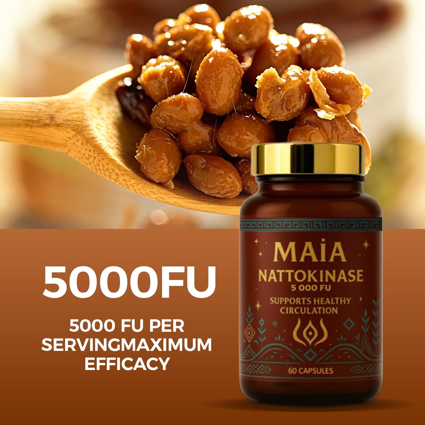 MAÏA Nattokinase Supplement with 5000 FU of Nattokinase Capsules, 60 Count