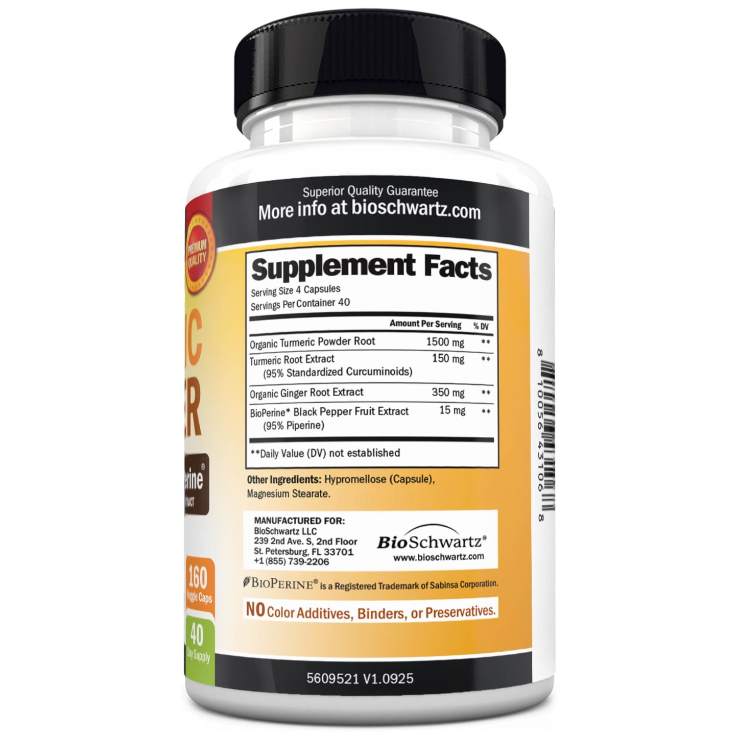 BioSchwartz Turmeric and Ginger Supplement with BioPerine Capsules, 160 Count