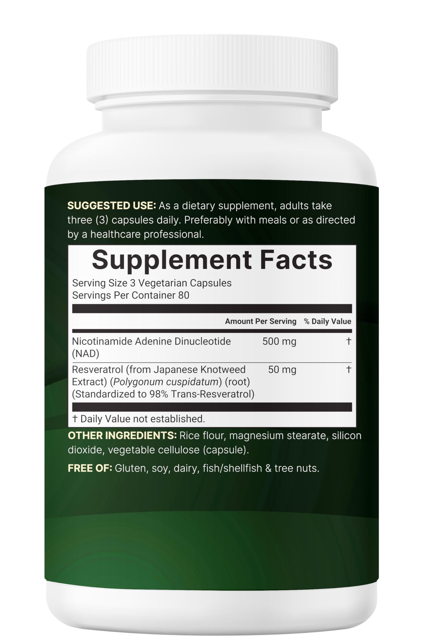 Micro Ingredients NAD+ 500mg with Resveratrol Capsules, 240 Count