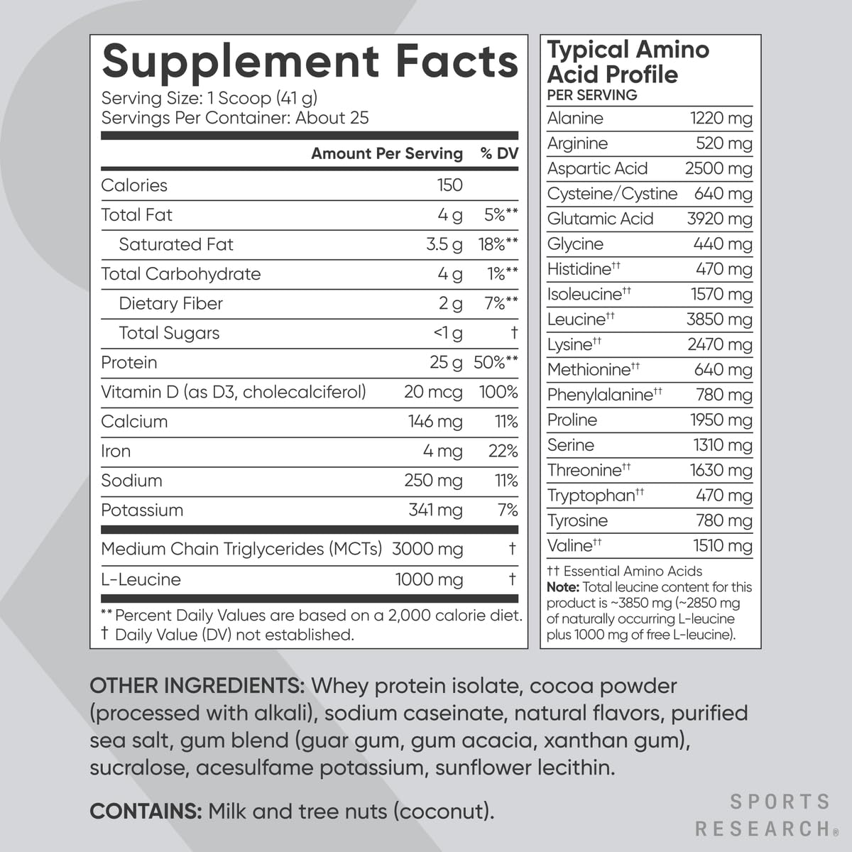 Sports Research Whey Protein Isolate Powder, Dutch Chocolate, 32 Servings