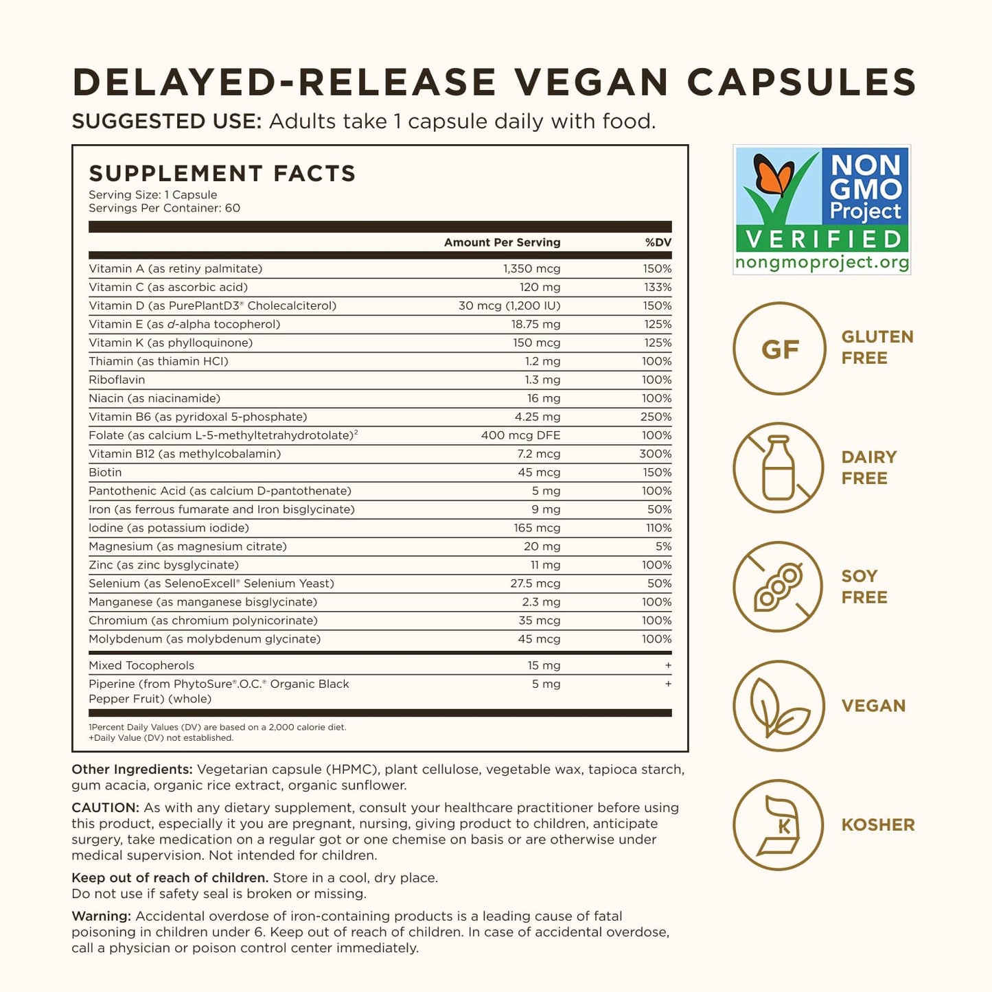 Solgar One Daily Women's Multi Whole Body Support Highly Absorbable Delayed Release Vitamin for Women Capsule, 60 Count