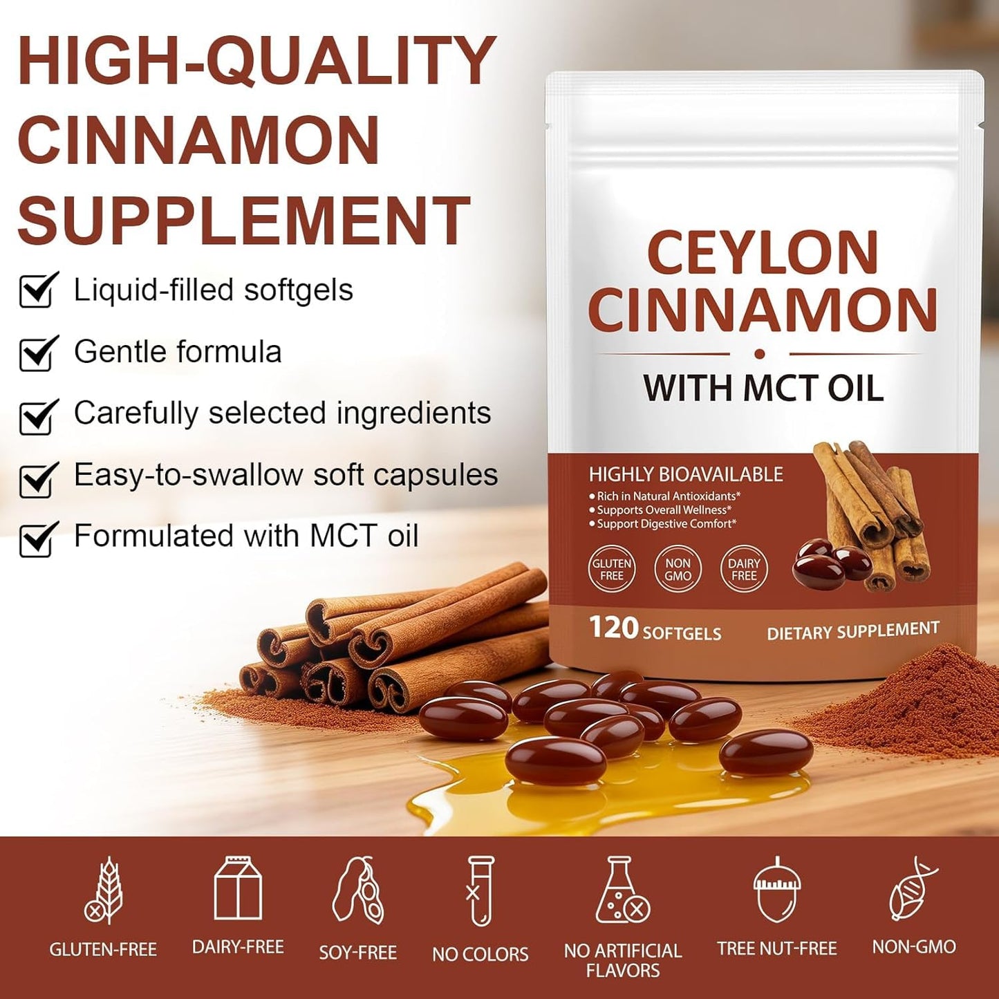 laraspi Ceylon Cinnamon SoftGels with MCT Oil 240 Capsules