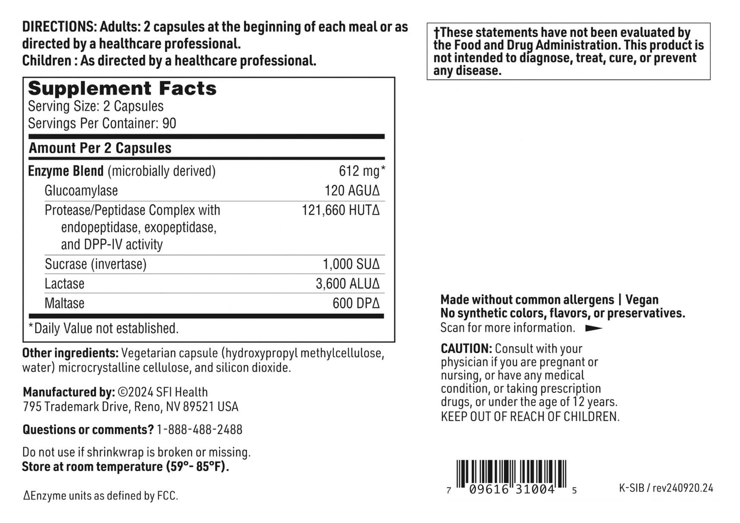 SFI Health Klaire Labs Sibb-Zymes Brush Border Digestive Enzymes for Digestion - Peptidase/Protease Enzymes Complex - Supports Optimal Carb & Protein Digestion - Gluten Free 180 Capsules