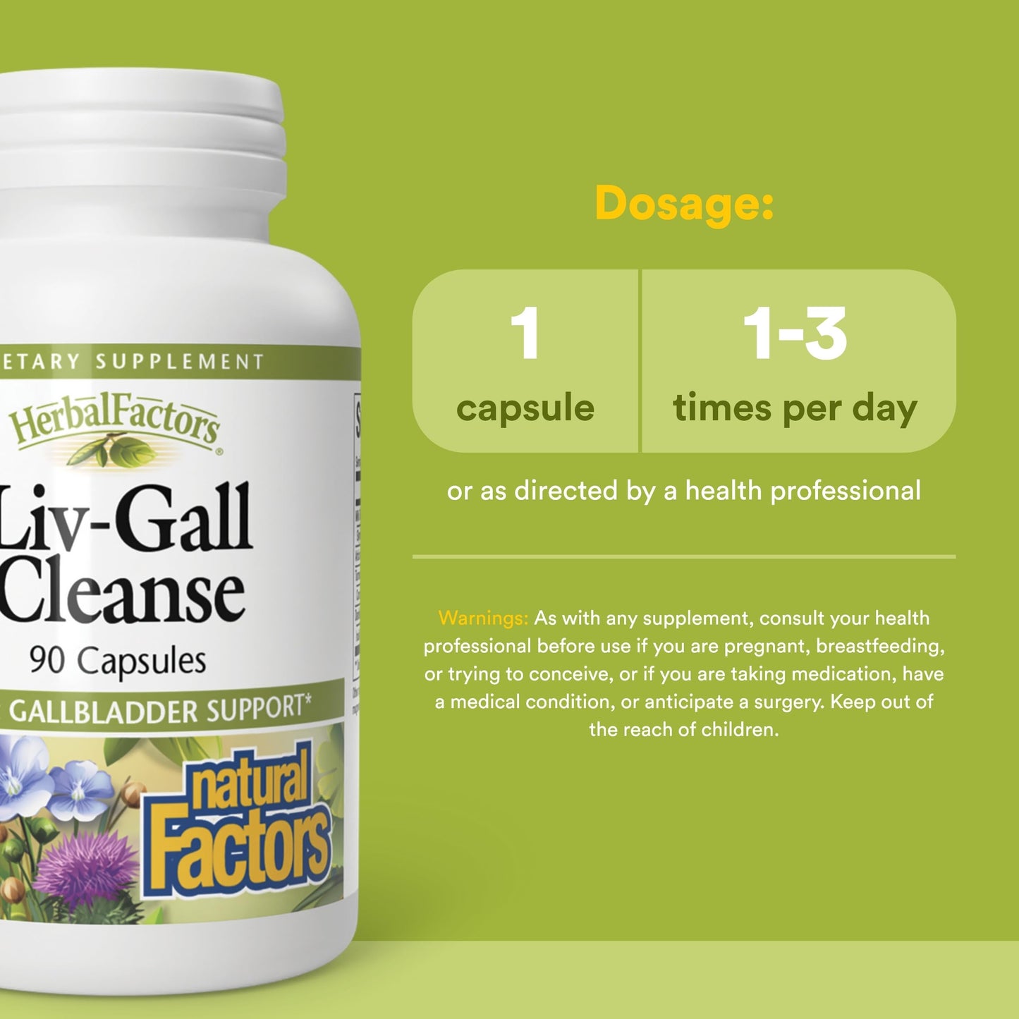 Natural Factors HerbalFactors Liv-Gall Cleanse, Herbal Support for Liver & Gallbladder Capsules 90