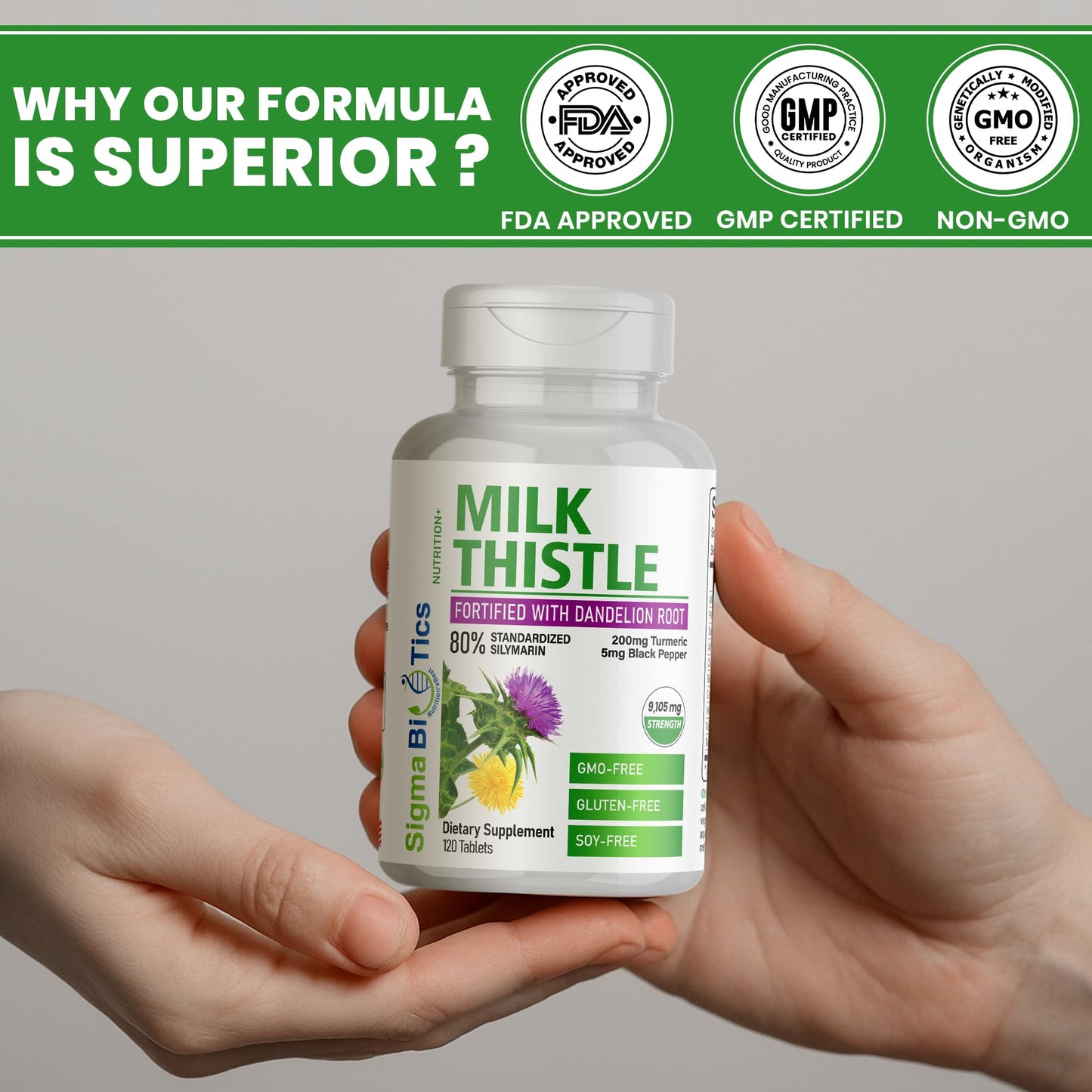 SigmaBiotics Milk Thistle Extract 9105mg Tablets, 120 Tablets