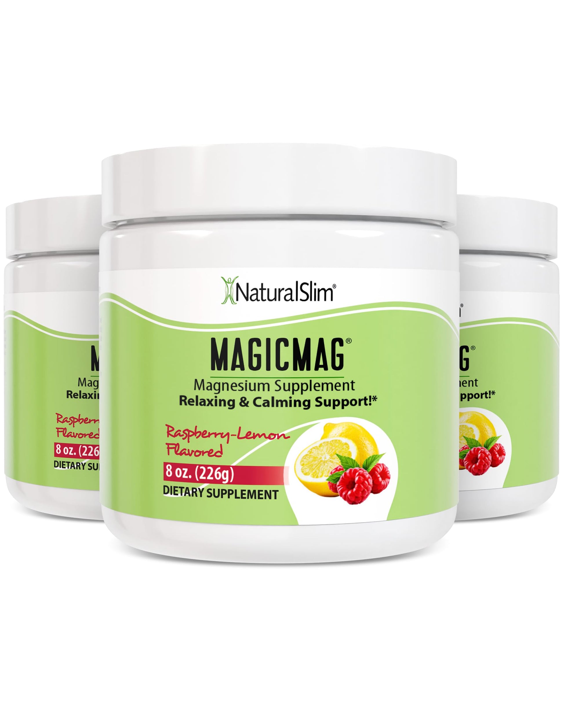 NaturalSlim MagicMag Magnesium Citrate Powder, 24 oz (3 Pack) Raspberry Lemon