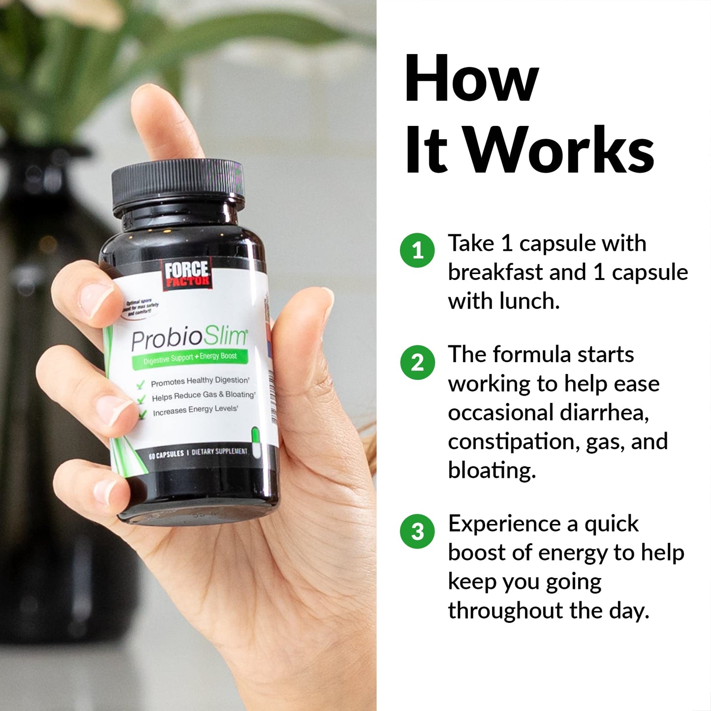 Force Factor ProbioSlim Probiotic Supplement for Women and Men with Probiotics and Green Tea Extract, 120 Capsules