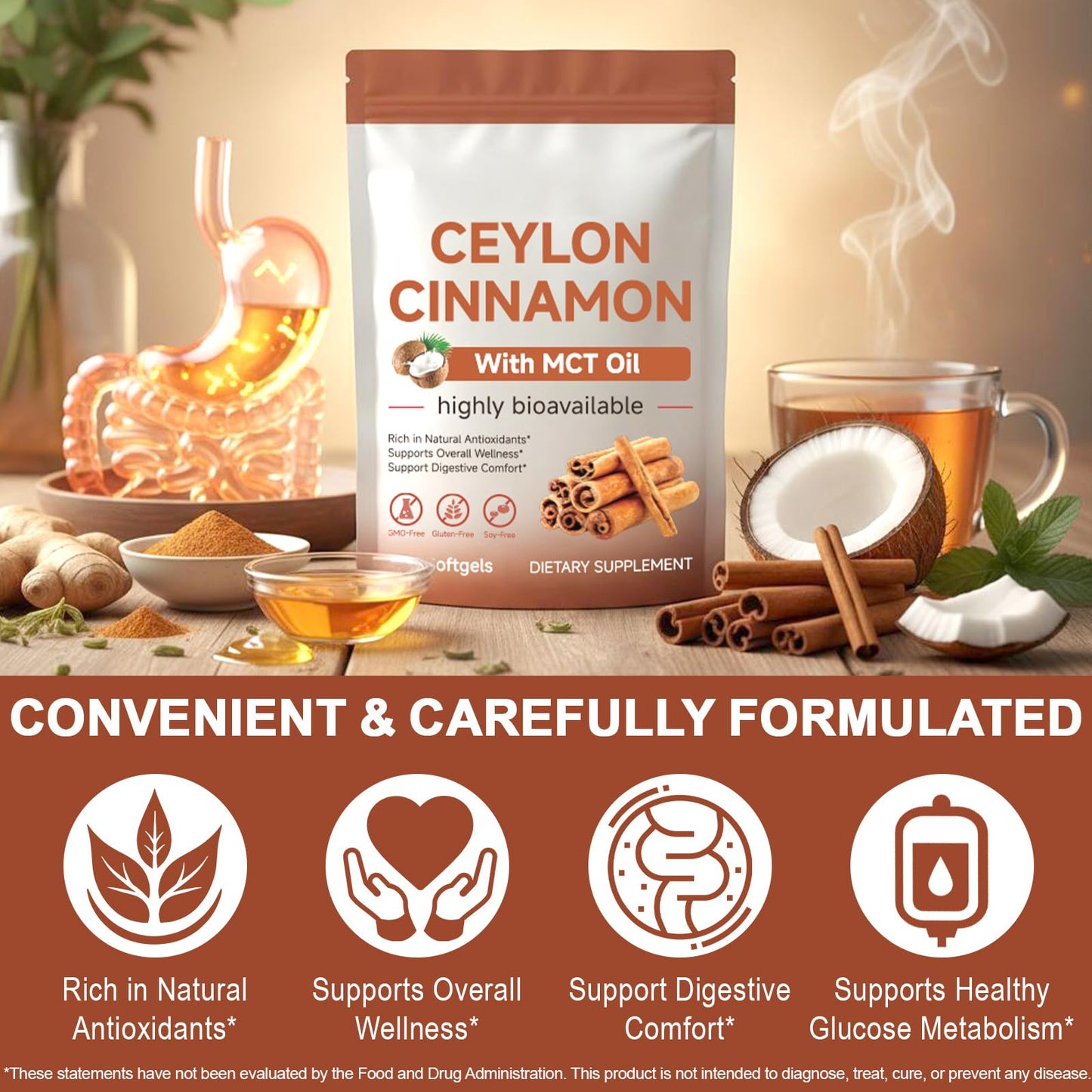 weluyyyi Ceylon Cinnamon Capsules 600mg High Absorption Herbal Extract with MCT Oil, 1 Count