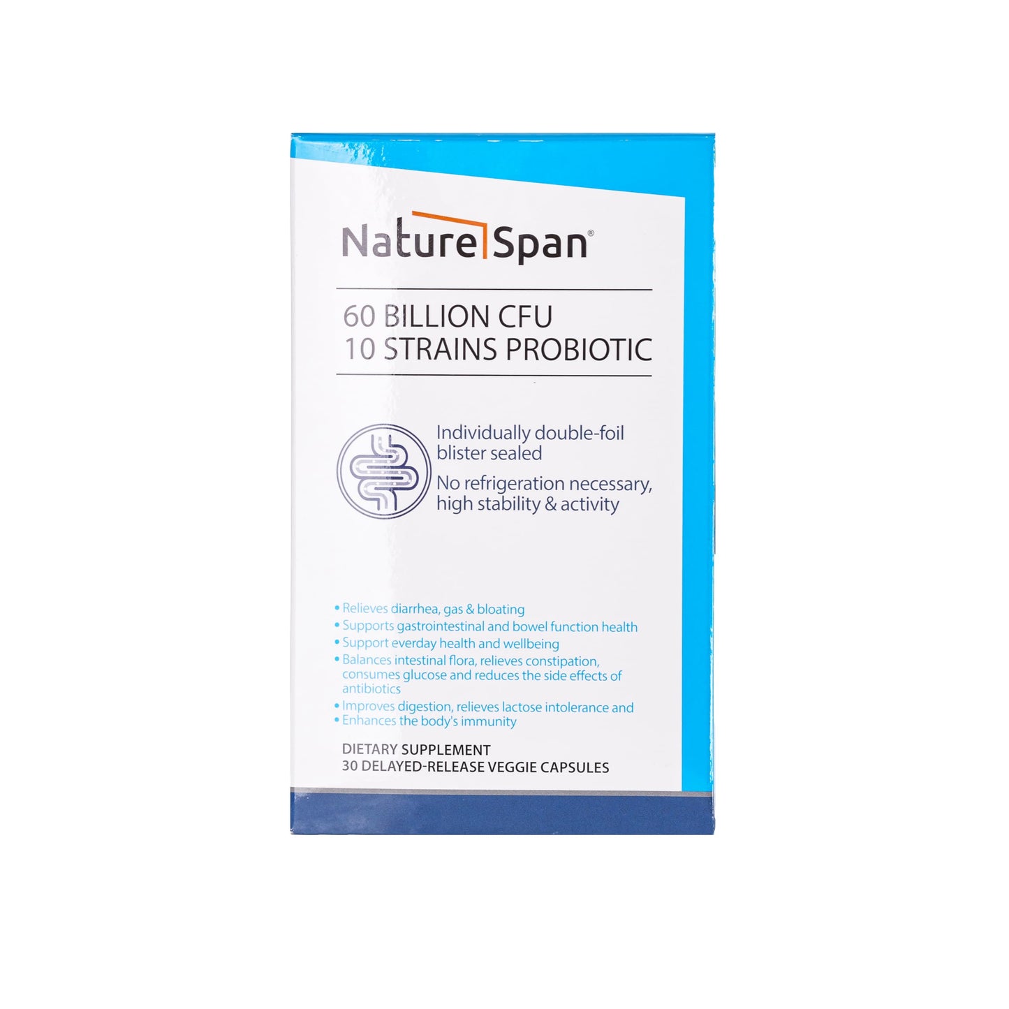 NatureSpan 60 Billion CFU 10 Strains Probiotic Capsules, 30 Capsules