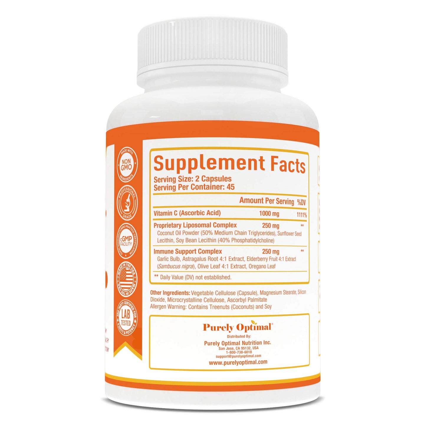 Purely Optimal Premium Liposomal Vitamin C Capsule 1000mg for Immune Support, Collagen & Immune System Booster, 90 Capsules
