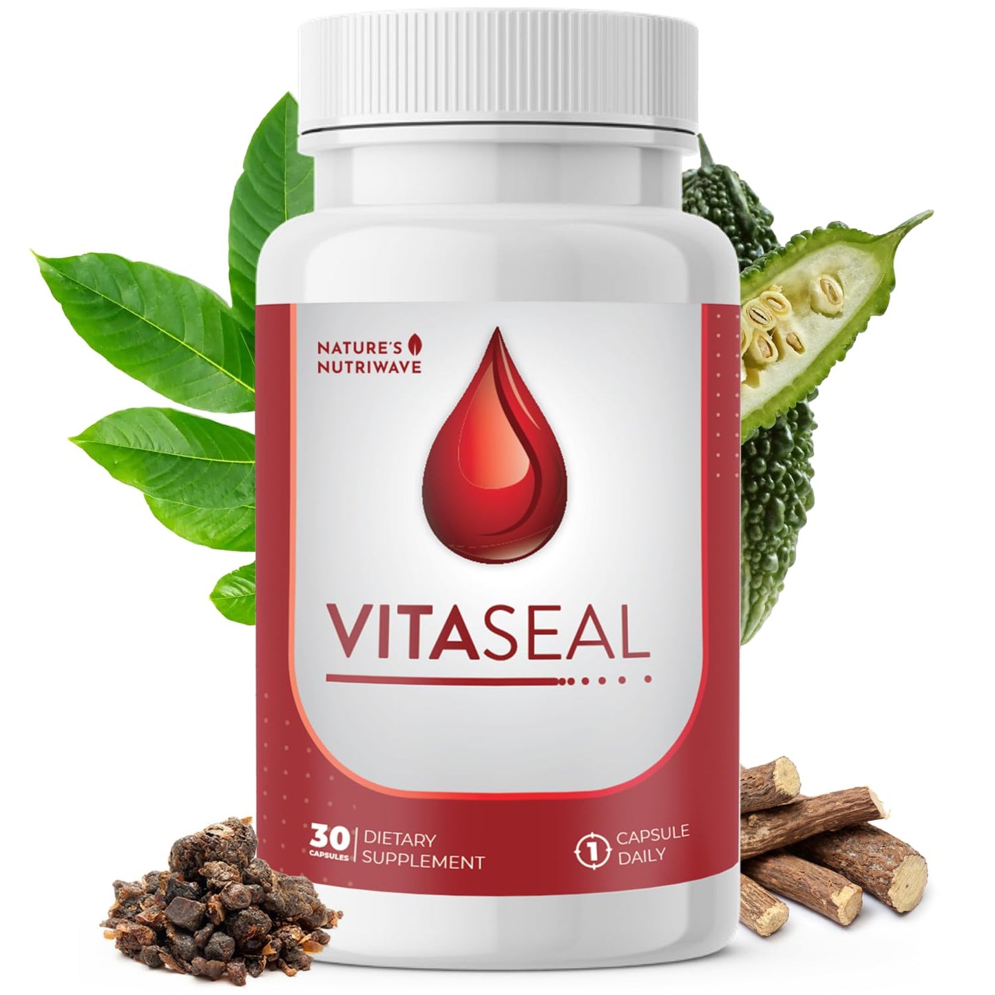 Nature’s NutriWave Vitaseal Daily Support with Botanicals, Vitamins C & E & Minerals – Natural Formula, Non-Habit Forming, Made in USA, Vegan-Friendly Capsules, 30 Count