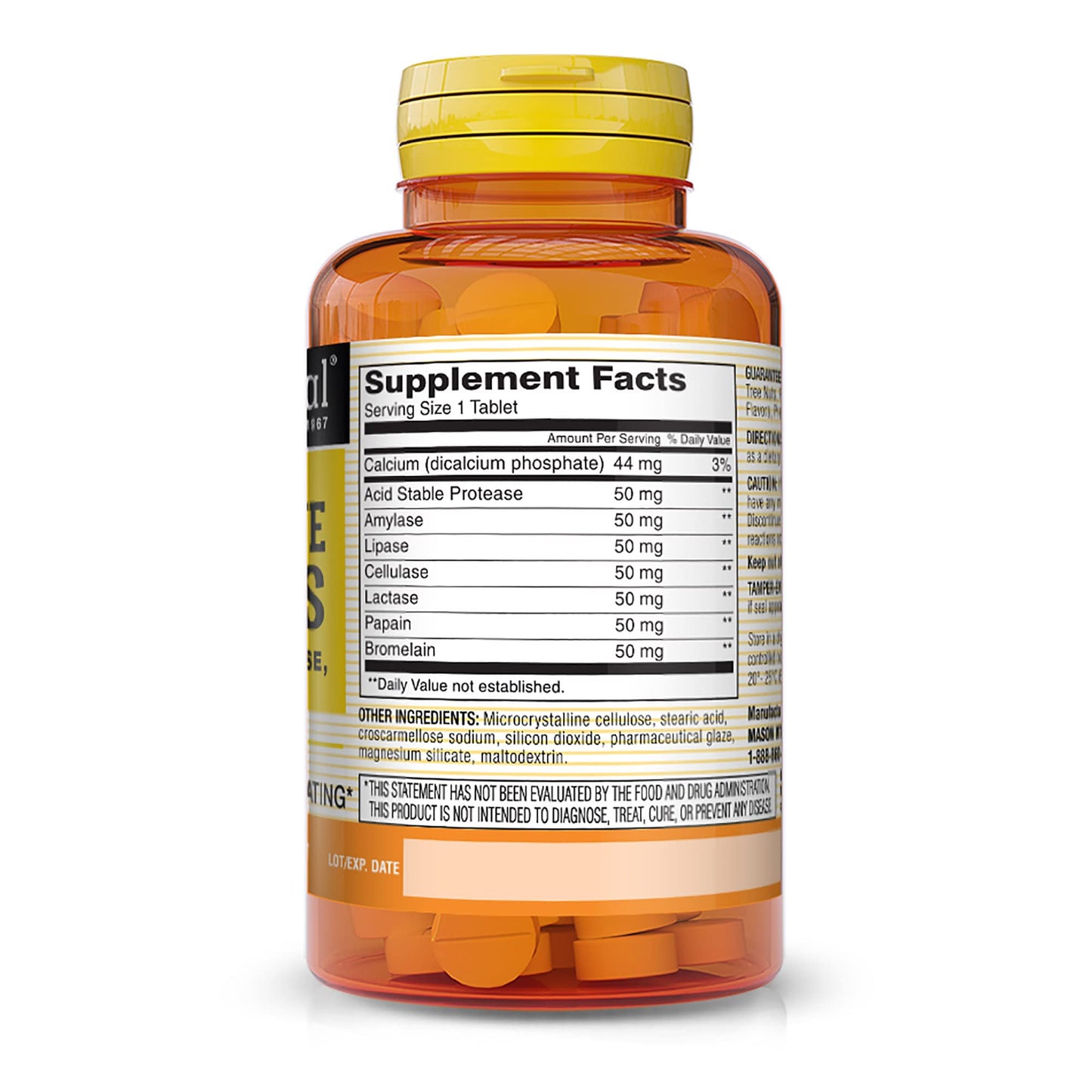 Mason Natural Plant Based Ultra Digestive Enzymes with Bromelain, Lactase, Papain & Protease - Supports Healthy Digestion & May Reduce Bloating, Tablet, 60