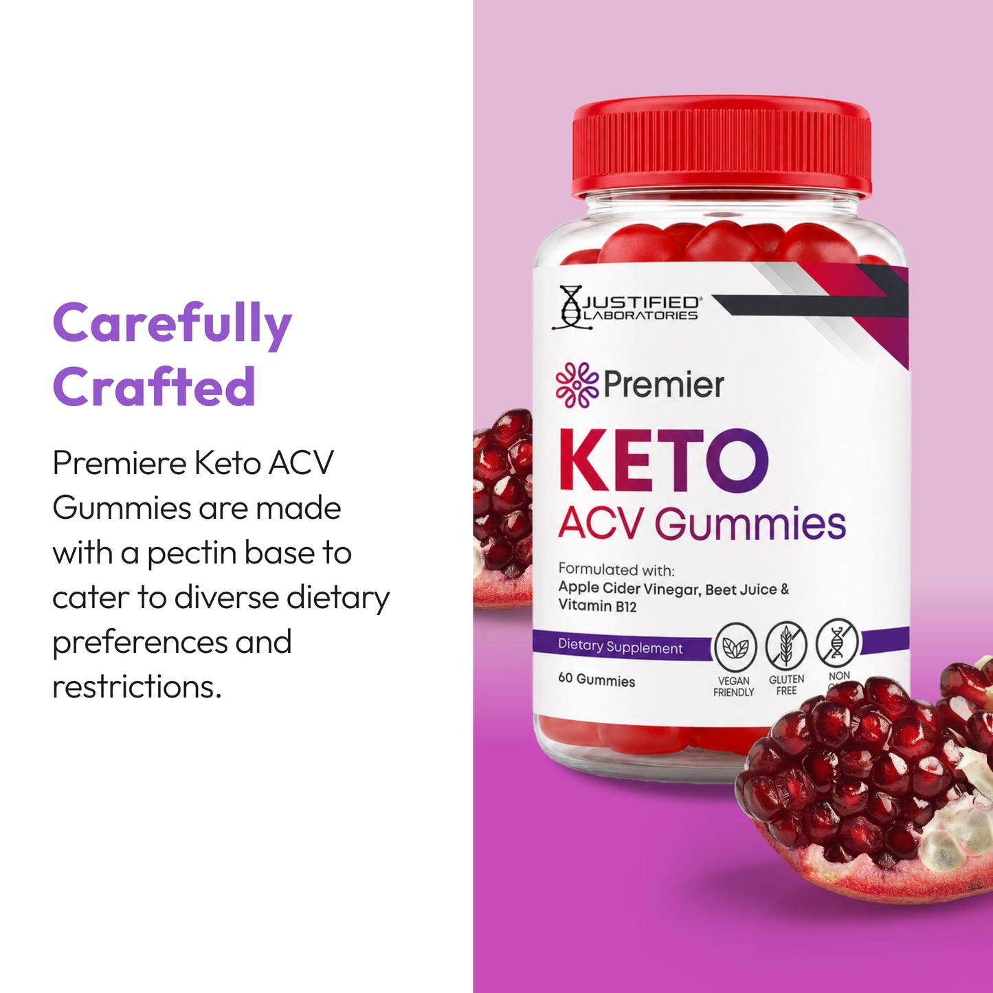 Justified Laboratories Premier Keto ACV Gummies (1000 mg), Gummy, 120 Count