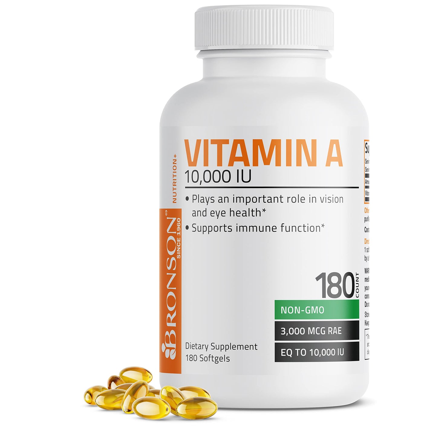 Bronson Vitamin A 10,000 IU Softgels, 180 Count