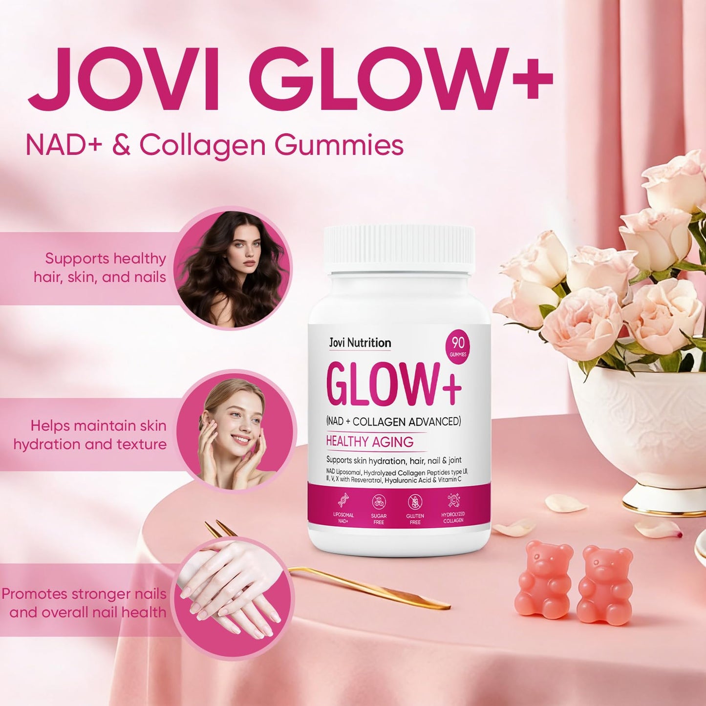 JOVI NUTRITION Jovi Glow+ NAD+ & Collagen Gummies, 90 Count