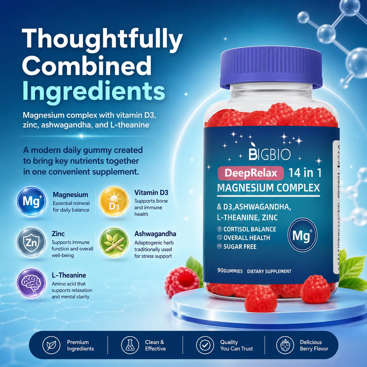 BIGBIO Magnesium Complex 14-in-1 Gummies 90 Count