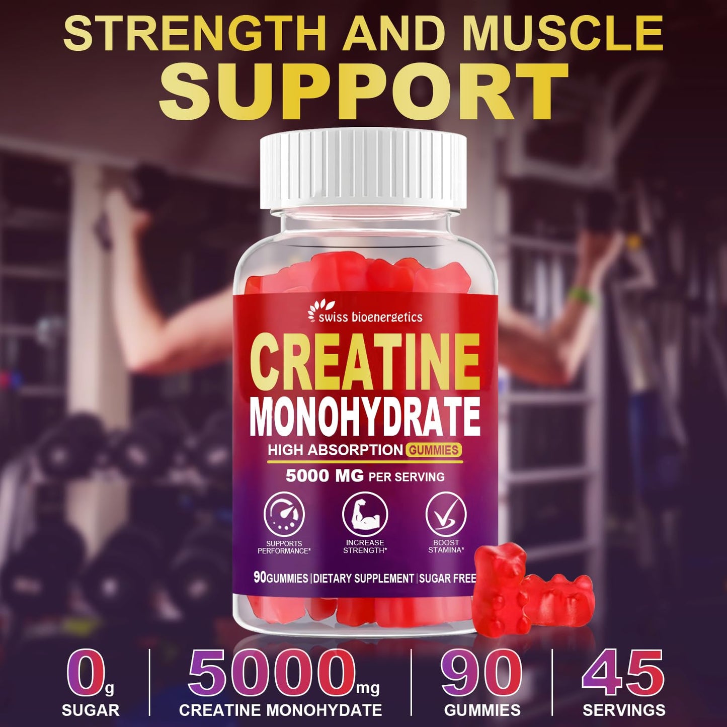 Swiss Bioenergetics Creatine Monohydrate Gummies, 180 Gummies