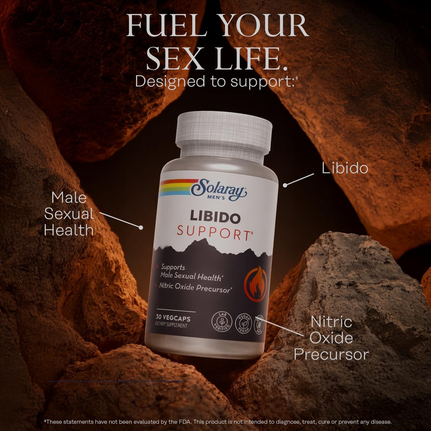 Solaray Libido Support for Men Sexual Health, Nitric Oxide Precursor - Tongkat Ali Extract, L Arginine, Horny Goat Weed Capsule, 30 Count