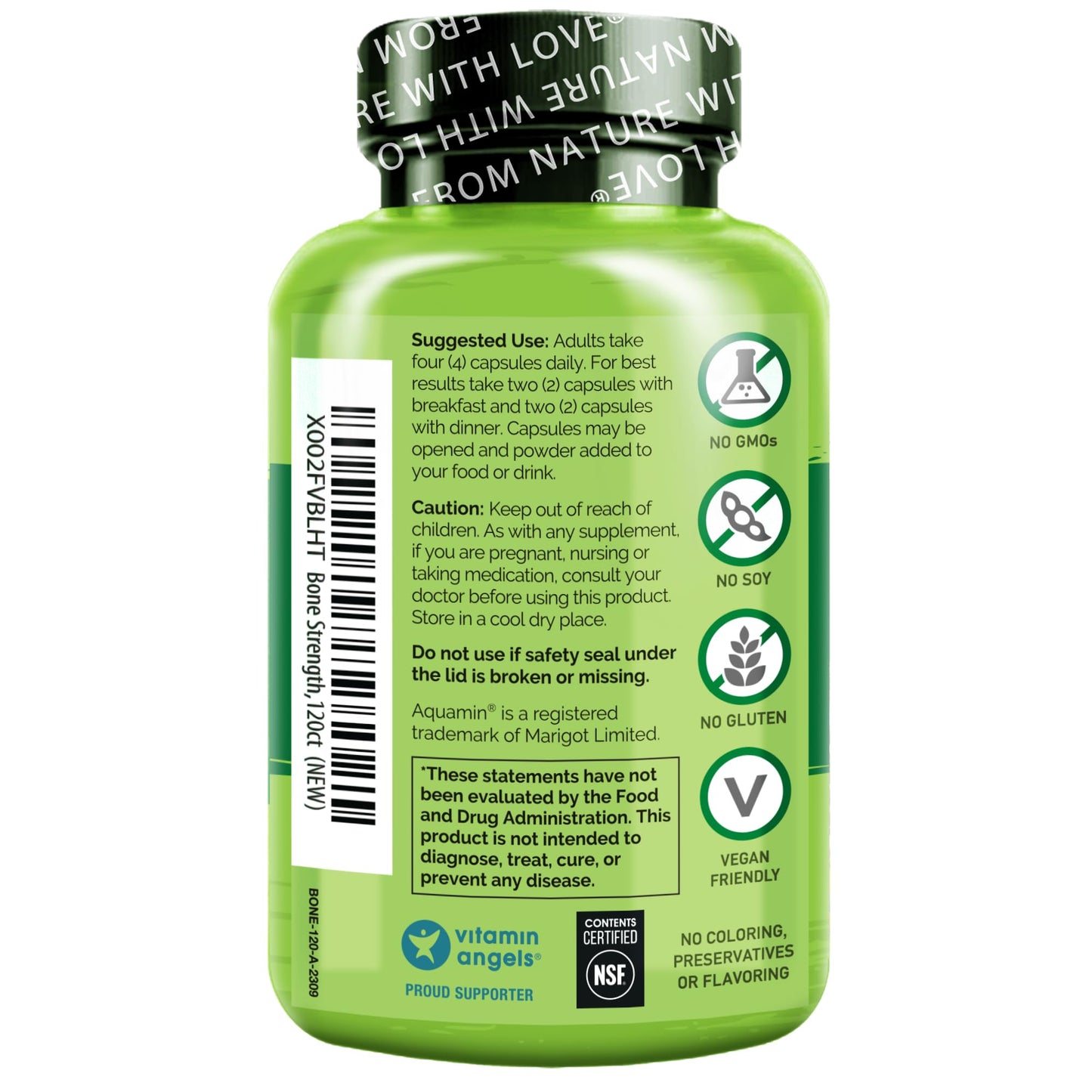 NATURELO Calcium 600mg Supplement for Bone Strength with Vitamin D3, 120 Capsules