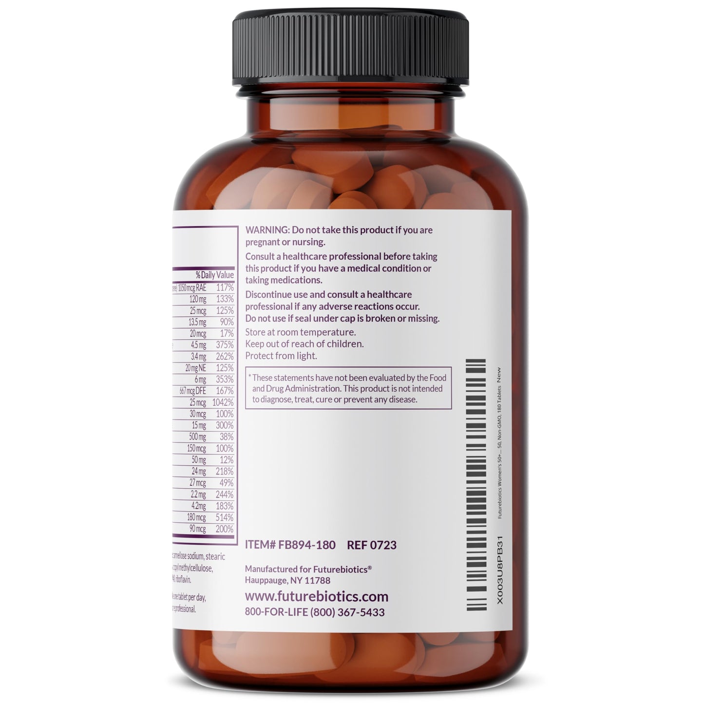 Futurebiotics Women's 50+ Multivitamin Once Daily Multivitamin for Active Women Over 50 Tablets, 180 Count