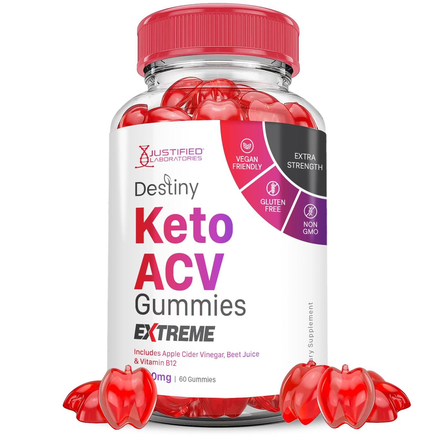 Justified Laboratories Destiny Keto ACV Gummies Extreme (2000 mg) Gummies, 60 Count