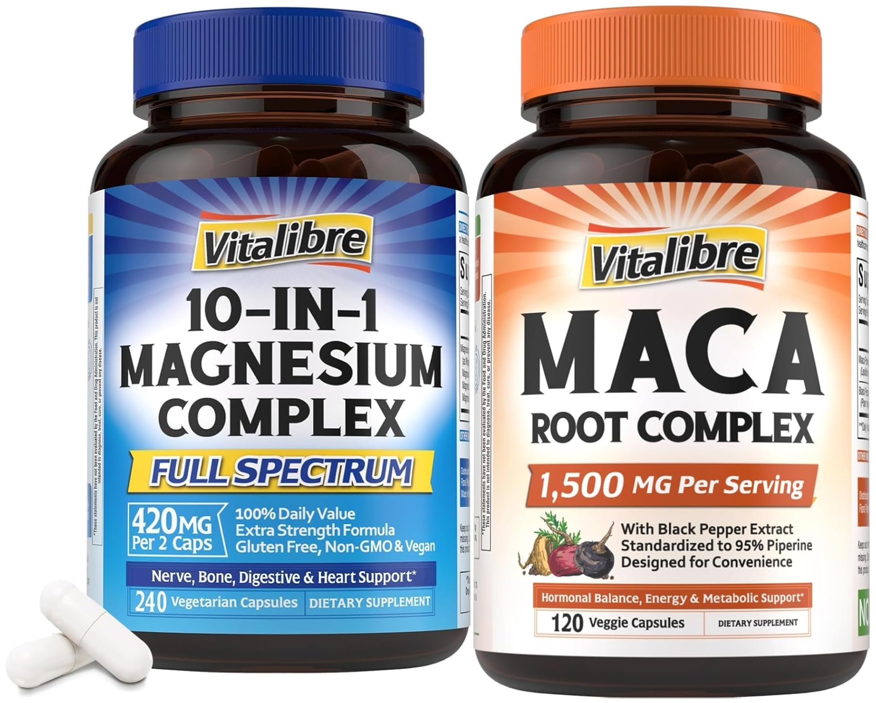 Vitalibre 10 in 1 Magnesium Complex 420mg and Maca Root 1,500mg, 360 Capsules