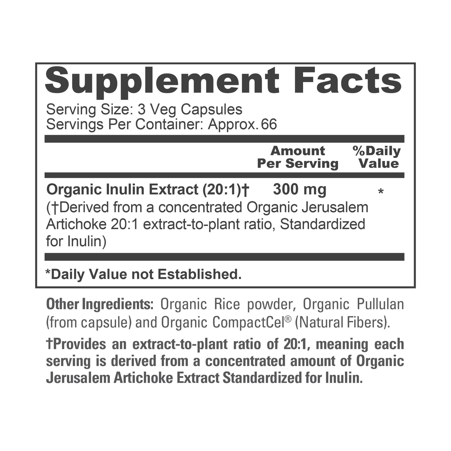 NusaPure Organic Inulin 300mg, Vegan, Non-GMO, Veg Capsules, 200 Count