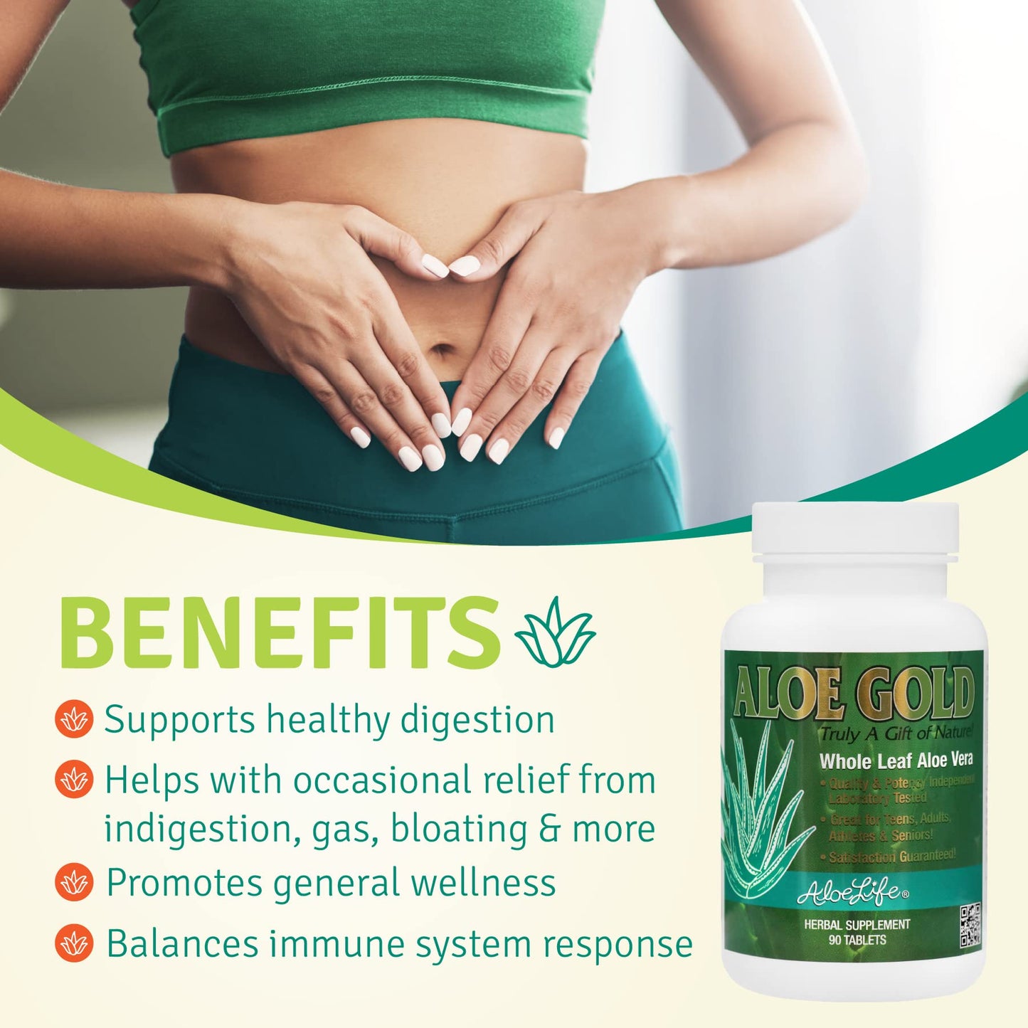 Aloe Life Aloe Gold Immune System Support and Healthy Herbal Bitter for Natural Digestive Aid, Energy and Body Wellness, Certified Organically Grown Whole Leaf Aloe Vera 90 Tablets