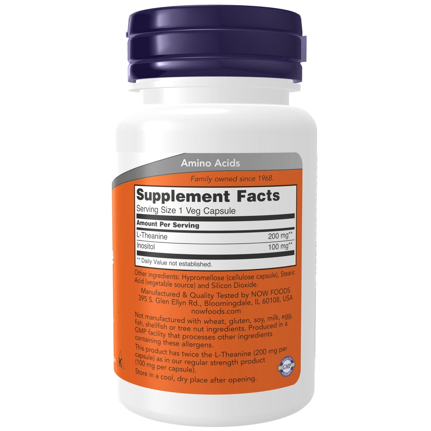 NOW Foods L-Theanine 200 mg with Inositol, 60 Capsules