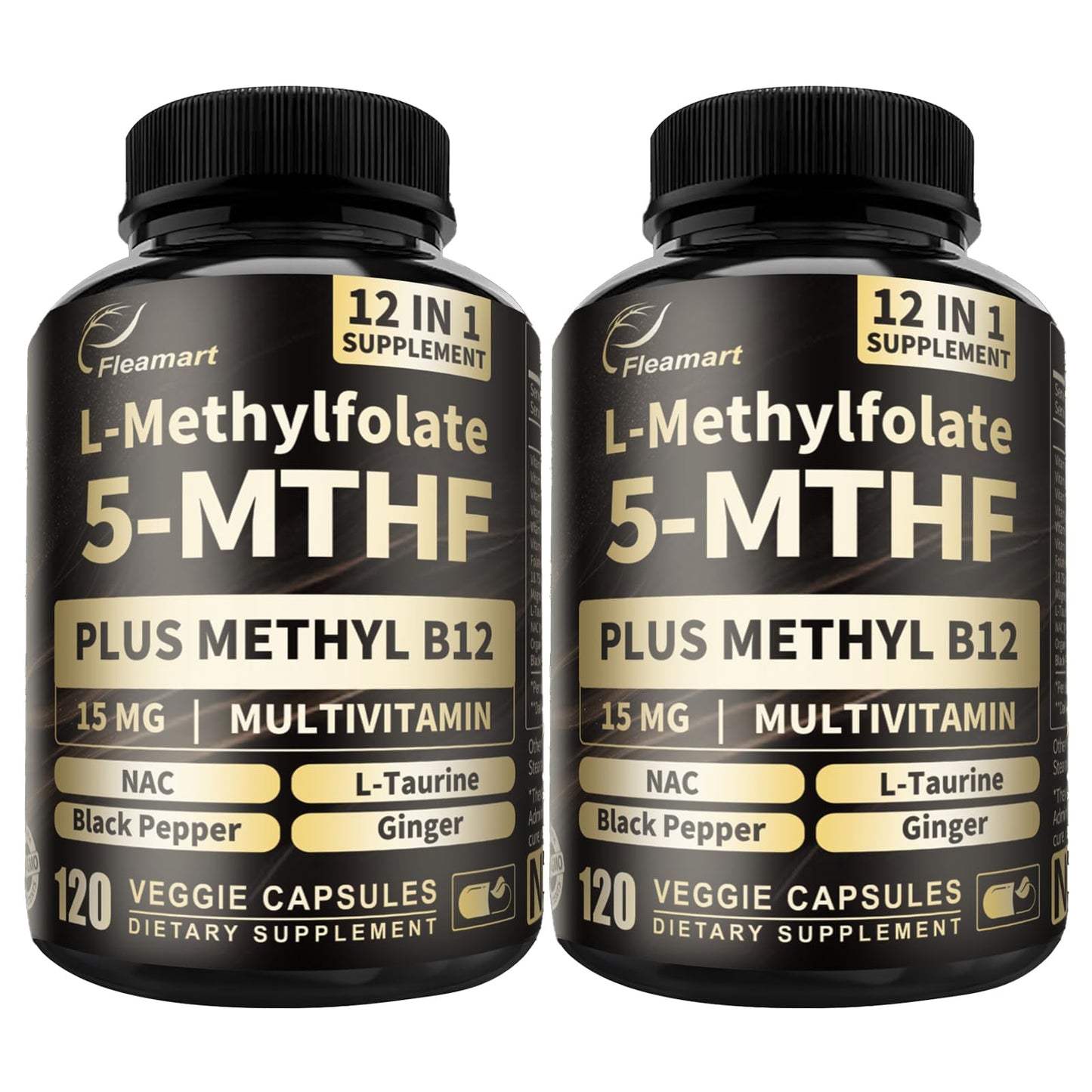 Fleamart L Methylfolate 15mg Plus Methyl B12 Supplement Active 5-MTHF Form, 240 Capsules