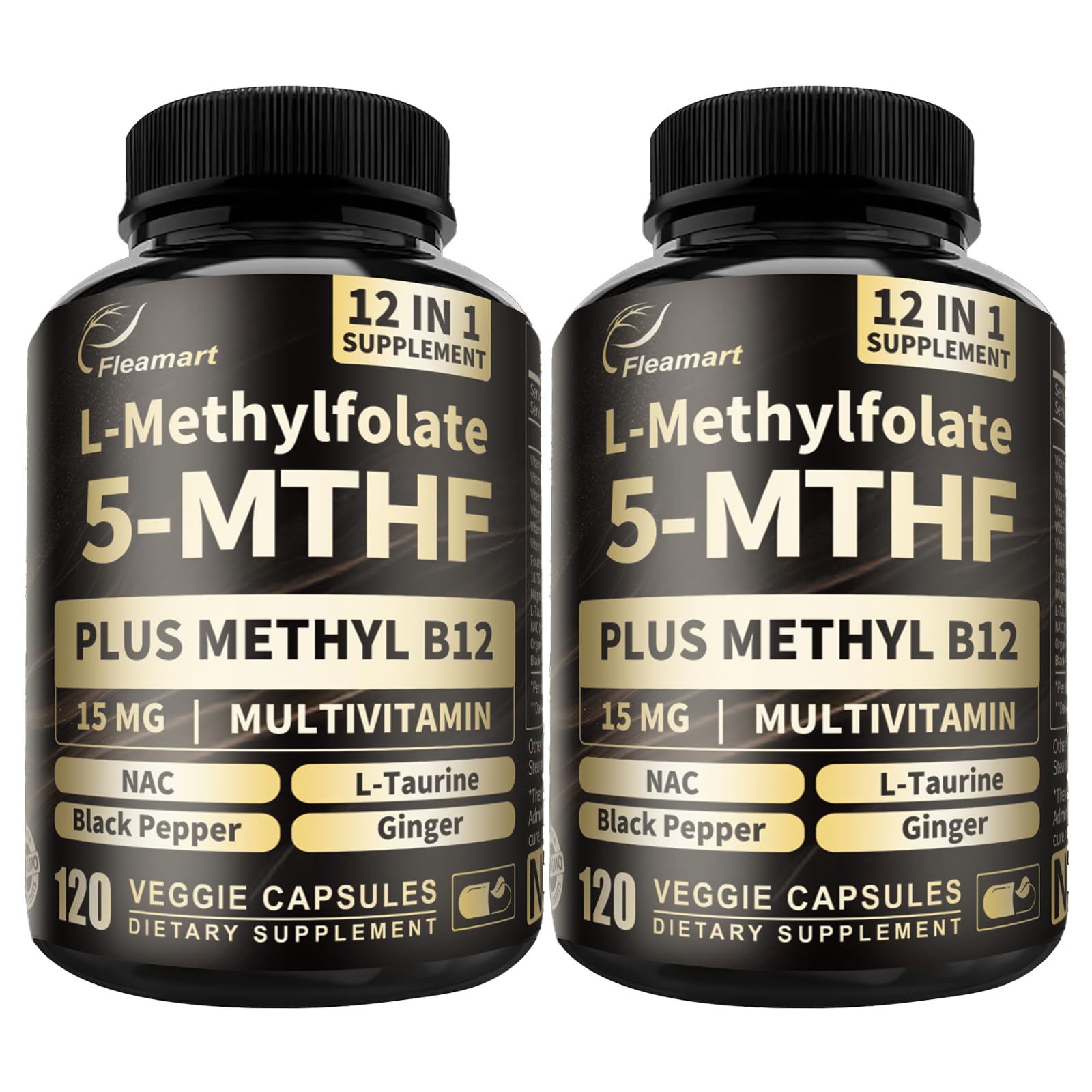 Fleamart L Methylfolate 15mg Plus Methyl B12 Supplement Active 5-MTHF Form, 240 Capsules