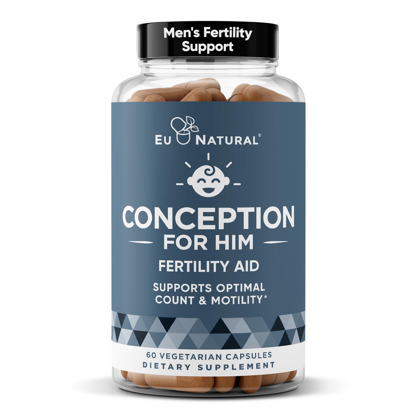 Eu Natural Conception for Him - Male Fertility Supplements with Ashwagandha, Folate & Zinc - Sperm Count, Motility & Strength Support - Fertility Support for Men, 60 Capsules