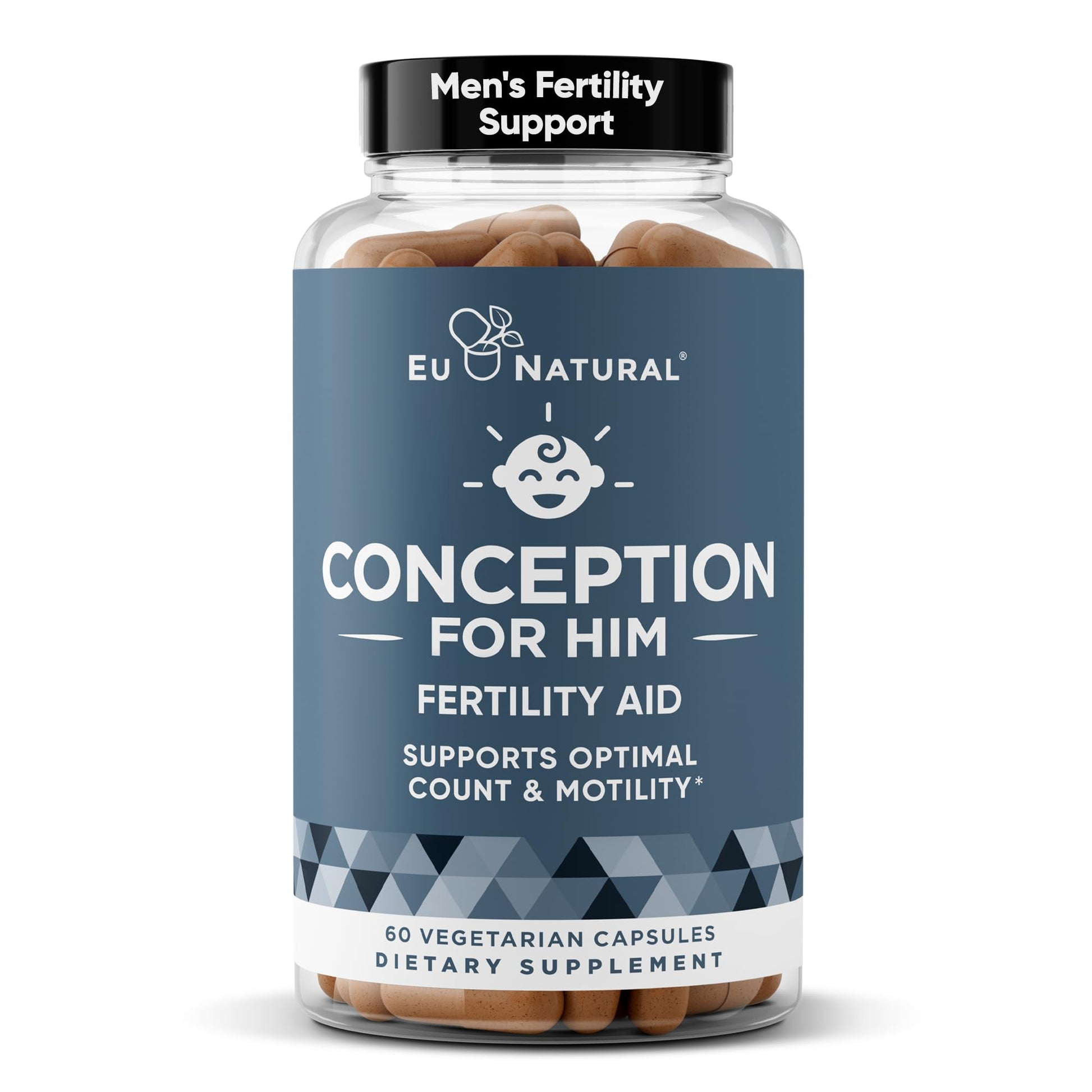 Eu Natural Conception for Him - Male Fertility Supplements with Ashwagandha, Folate & Zinc - Sperm Count, Motility & Strength Support - Fertility Support for Men, 60 Capsules