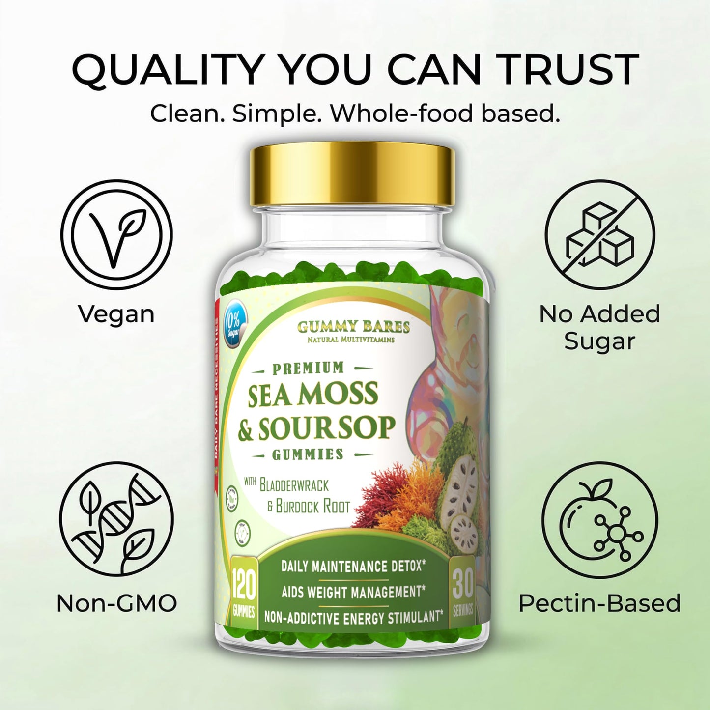 Gummy Bares Natural Multivitamins Sea Moss & Soursop Gummies 120 Count