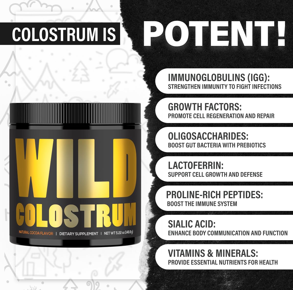 Wild Foods Cocotropic Organic Mushroom Cacao Mix & Colostrum Powder Bundle, Powder, 9