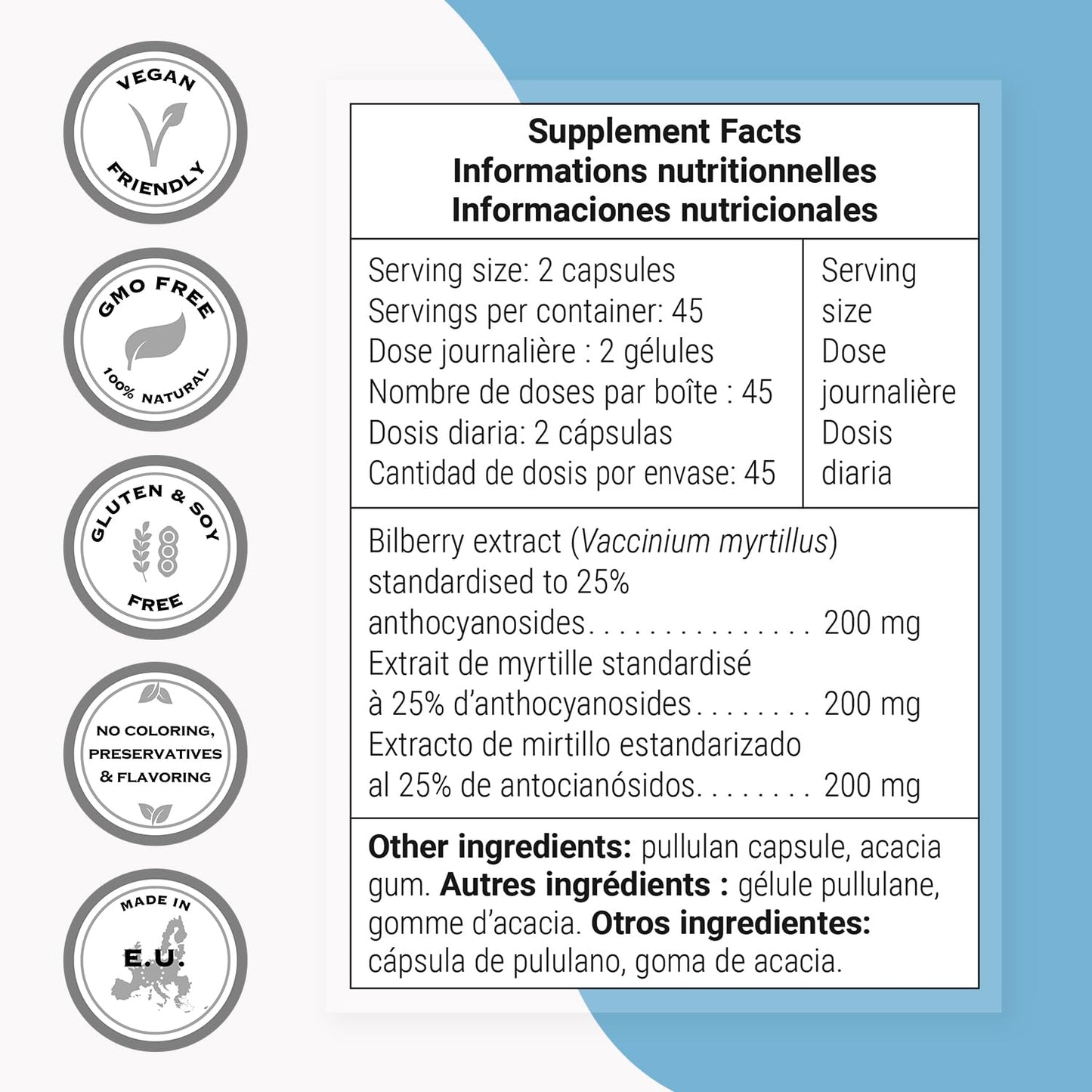 Supersmart Bilberry Extract (High Strength) - 25% Anthocyanin, Bilberry Eye Support Supplement, Vaccinium Myrtillus Fruit, Non-GMO & Gluten Free, 90 Vegetarian Capsules