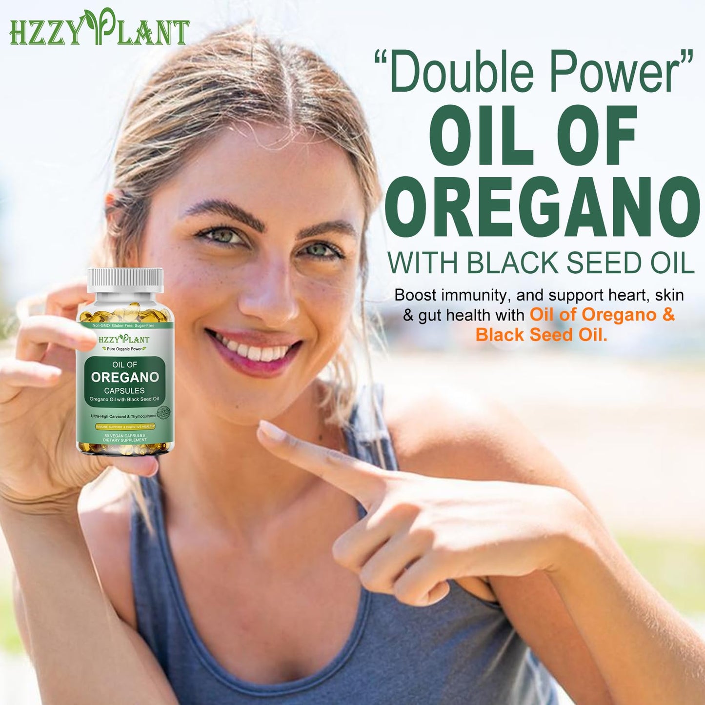 HZZYPLANT Oil of Oregano with Black Seed Oil Softgels, 60 Count