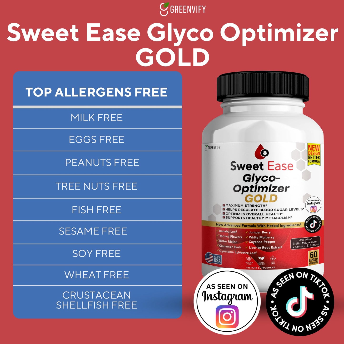 GREENVIFY Sweet Ease Glyco Optimizer Gold All Natural Formula Capsules, 120 Capsules